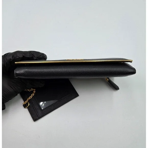 PRADA Black Saffiano Leather Wallet On Chain Flap Card Holder Clutch - Picture 10 of 14